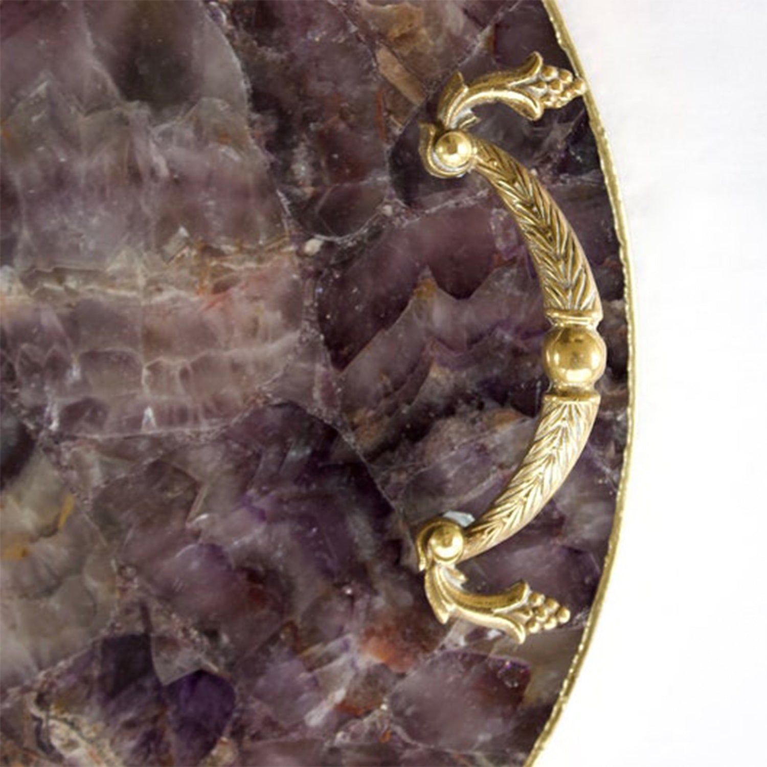 Amethyst Agate Serving Tray With Brass Handles | Circular-3