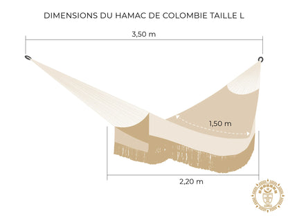 Dessin d'un hamac colombien fait main L avec mesures détaillées-10