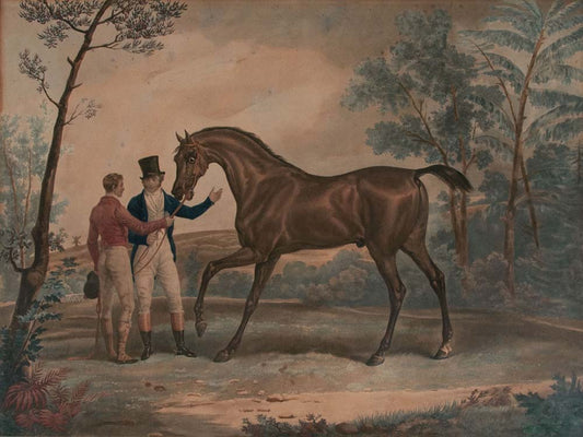 Cheval attent au manège - Original Kupferstich, gemalt von C. Vernet, graviert von Janet