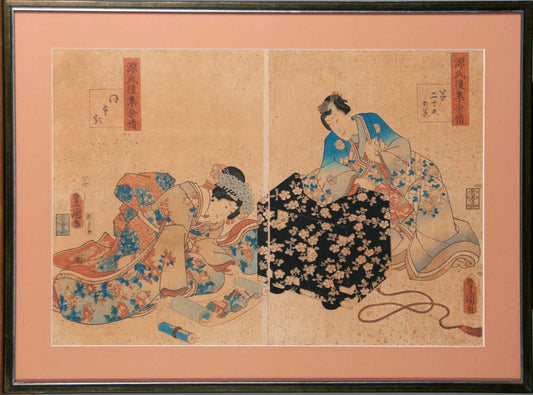 Utagawa Toyokuni III (Kunisada I) - Diptychon mit Genji monogarati Motiv, Kapitel 25, Hotaru, der Serie ?Genji goshû yojô?